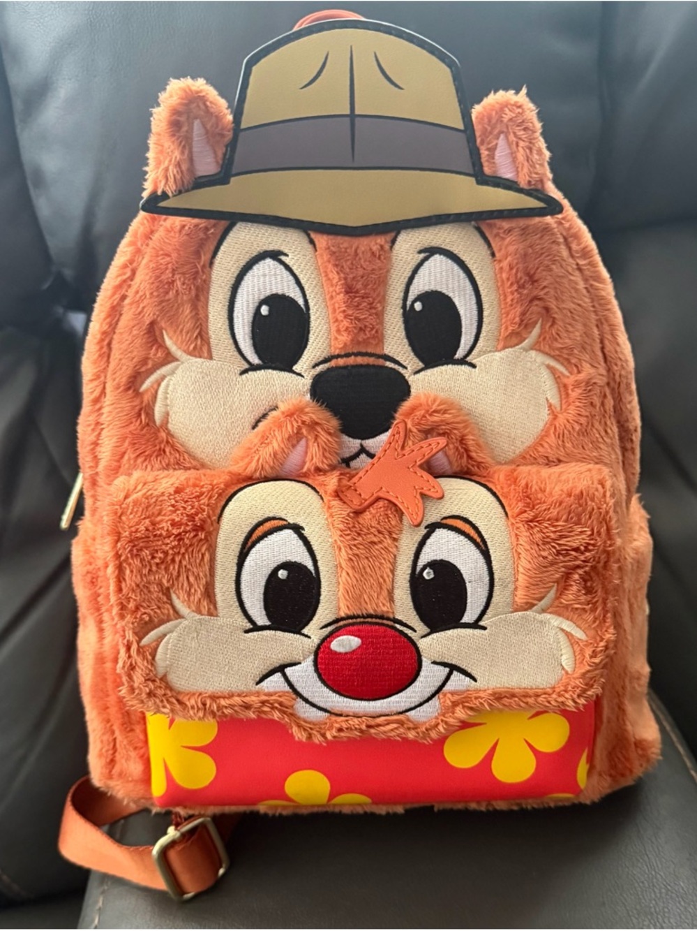 Disney Orange Chip and Dale Plush Backpack with Yellow Accents